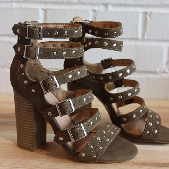 Mi.iM Khaki /Brown Gladiate Studded Heels - Picture 1 of 4